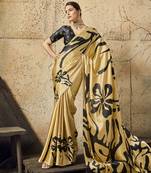 Golden print modal satin saree with blouse