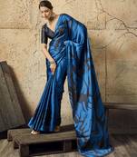 Blue print modal satin saree with blouse