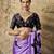 purple printed satin saree with blouse