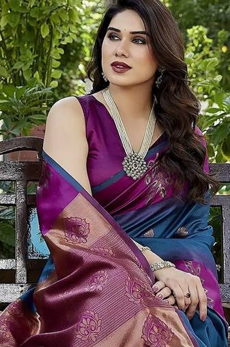 purple woven art silk saree with blouse