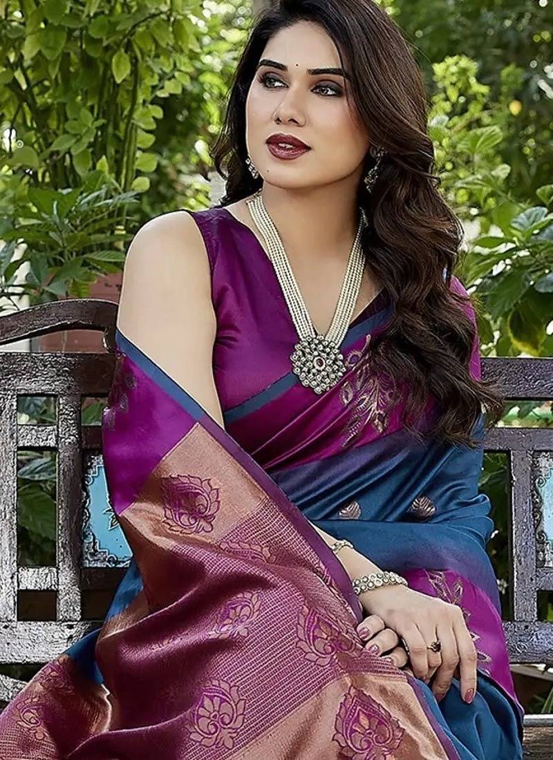 purple woven art silk saree with blouse