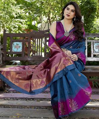 purple woven art silk saree with blouse 3