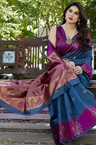 purple woven art silk saree with blouse