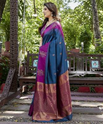 purple woven art silk saree with blouse 4