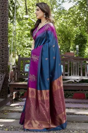purple woven art silk saree with blouse