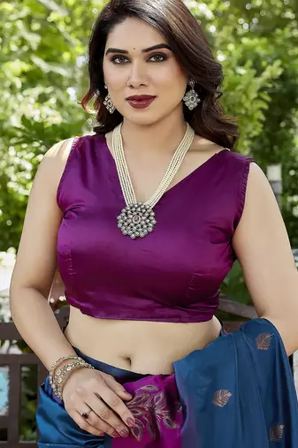purple woven art silk saree with blouse