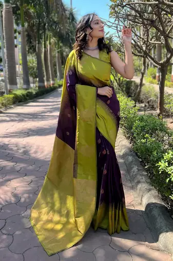 Wine purple woven art silk  saree with blouse