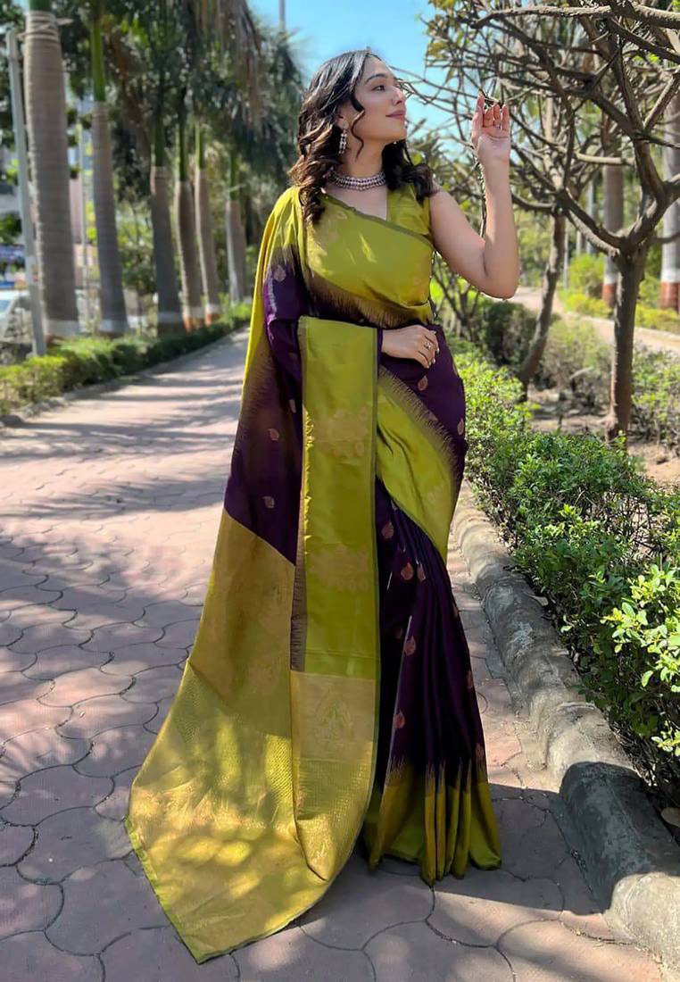 Wine purple woven art silk  saree with blouse