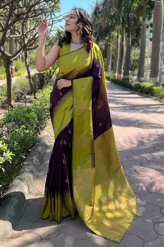 Wine purple woven art silk  saree with blouse