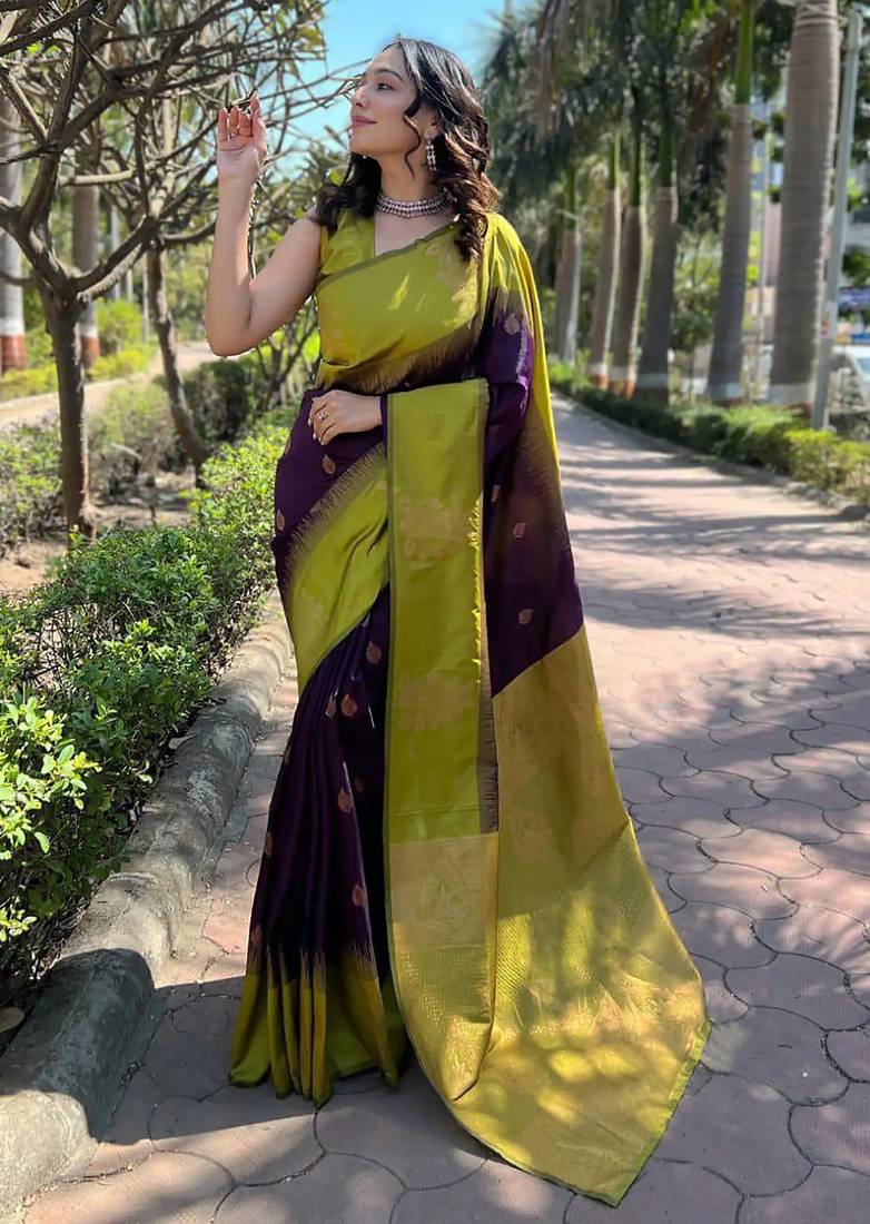 Wine purple woven art silk  saree with blouse