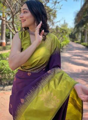 Wine purple woven art silk  saree with blouse 4