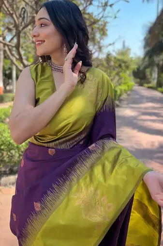 Wine purple woven art silk  saree with blouse