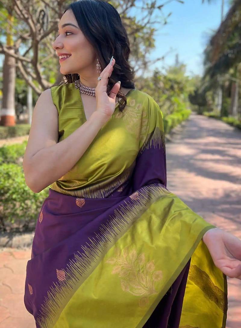 Wine purple woven art silk  saree with blouse