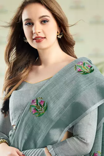Sea green premium linen saree collection