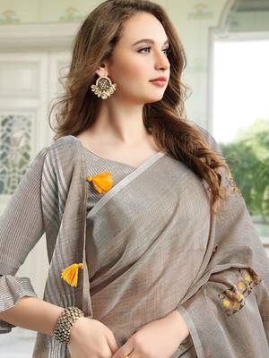 Beige  linen saree collection 2