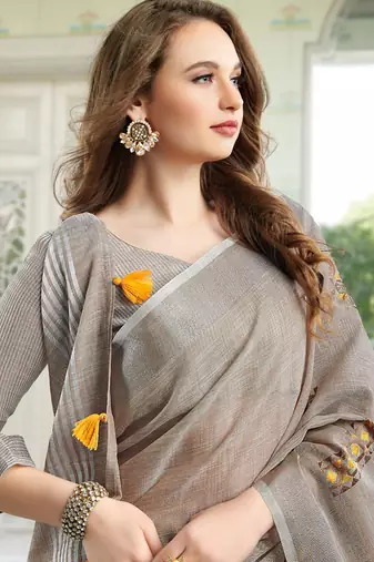 Beige premium linen saree collection