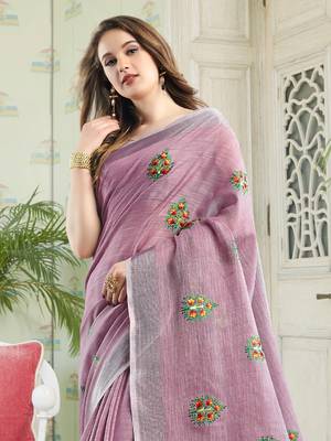 Purple  linen saree collection 2