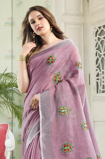 Purple premium linen saree collection