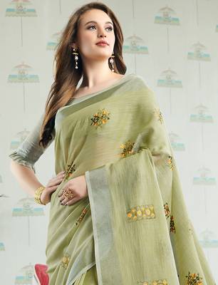 green linen saree  2