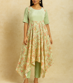 Green cotton floral long dress
