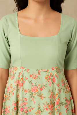 Green cotton floral long dress 2