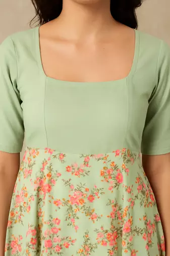 Green cotton floral long dress