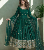 Green Chinon Silk blend Embroidered Sequin Anarkali suit