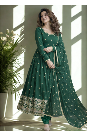 Green Chinon Silk blend Embroidered Sequin Anarkali suit 3