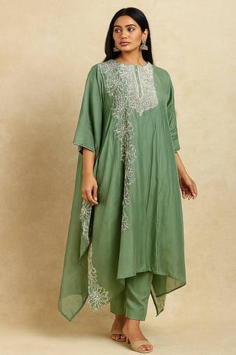 Cotton muslin embroidered suit set