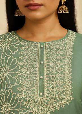 Cotton muslin embroidered suit set 2
