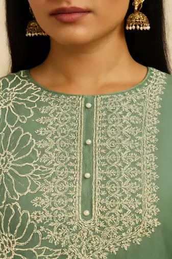 Cotton muslin embroidered suit set