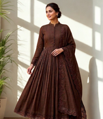 Brown Chinon Silk blend Embroidered Sequin Anarkali suit