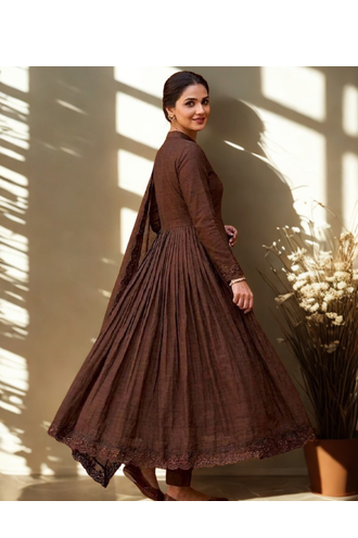 Brown Chinon Silk blend Embroidered Sequin Anarkali suit 2