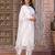 White embroidered viscose chanderi kurta pant set with organza dupatta