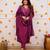 Wine viscose chanderi embroidered kurta pant set with chanderi dupatta