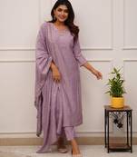 Onion pink viscose chanderi kurta pant set with dupatta
