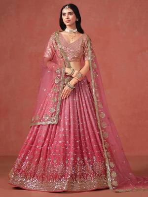 pink georgette embroidered lehenga choli 1