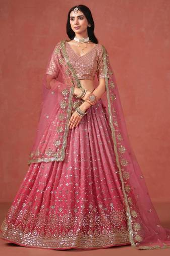 pink georgette embroidered lehenga choli