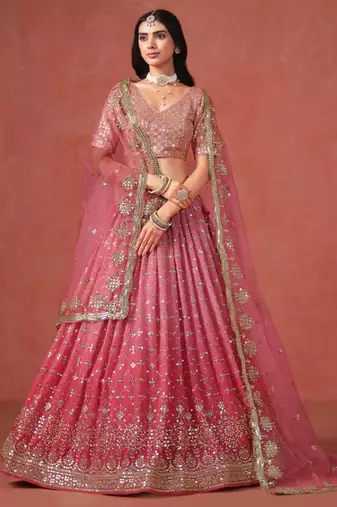 pink georgette embroidered lehenga choli