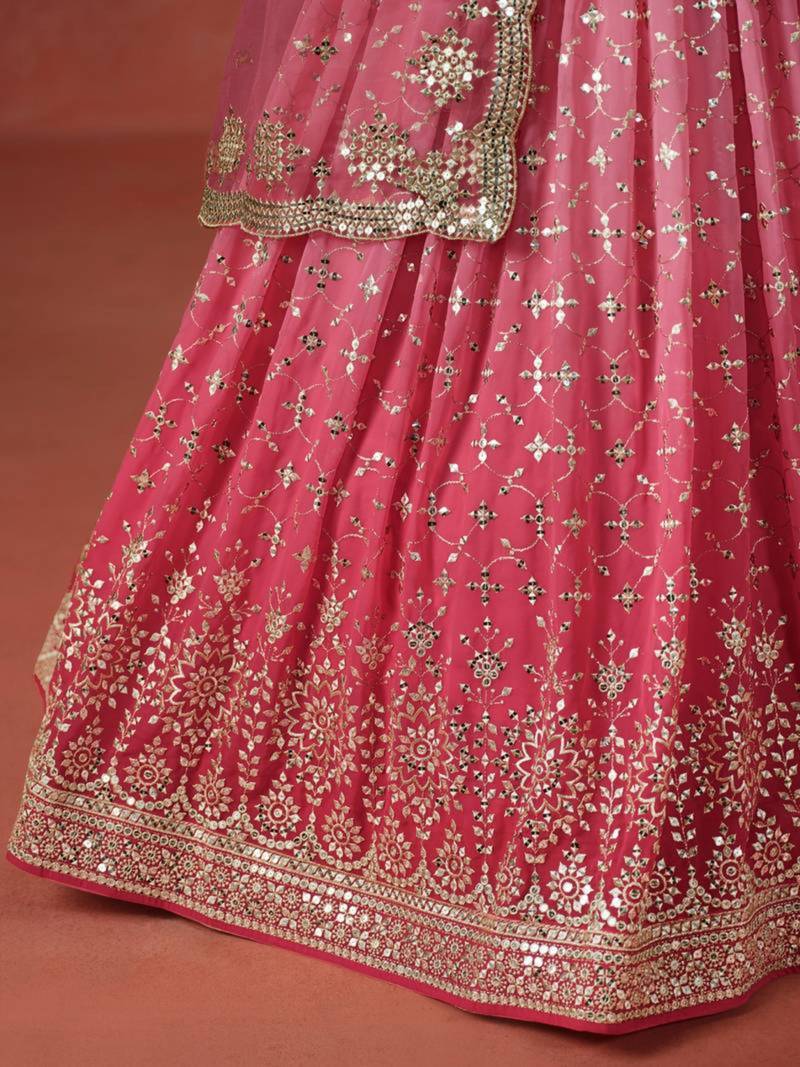 pink georgette embroidered lehenga choli