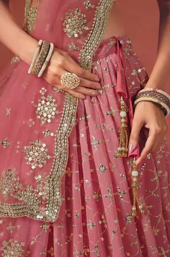 pink georgette embroidered lehenga choli