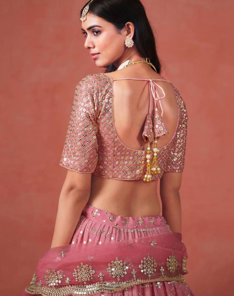 pink georgette embroidered lehenga choli