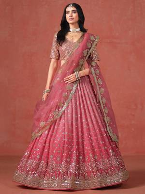 pink georgette embroidered lehenga choli 5