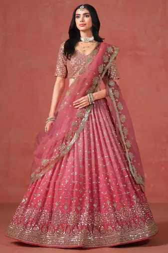 pink georgette embroidered lehenga choli