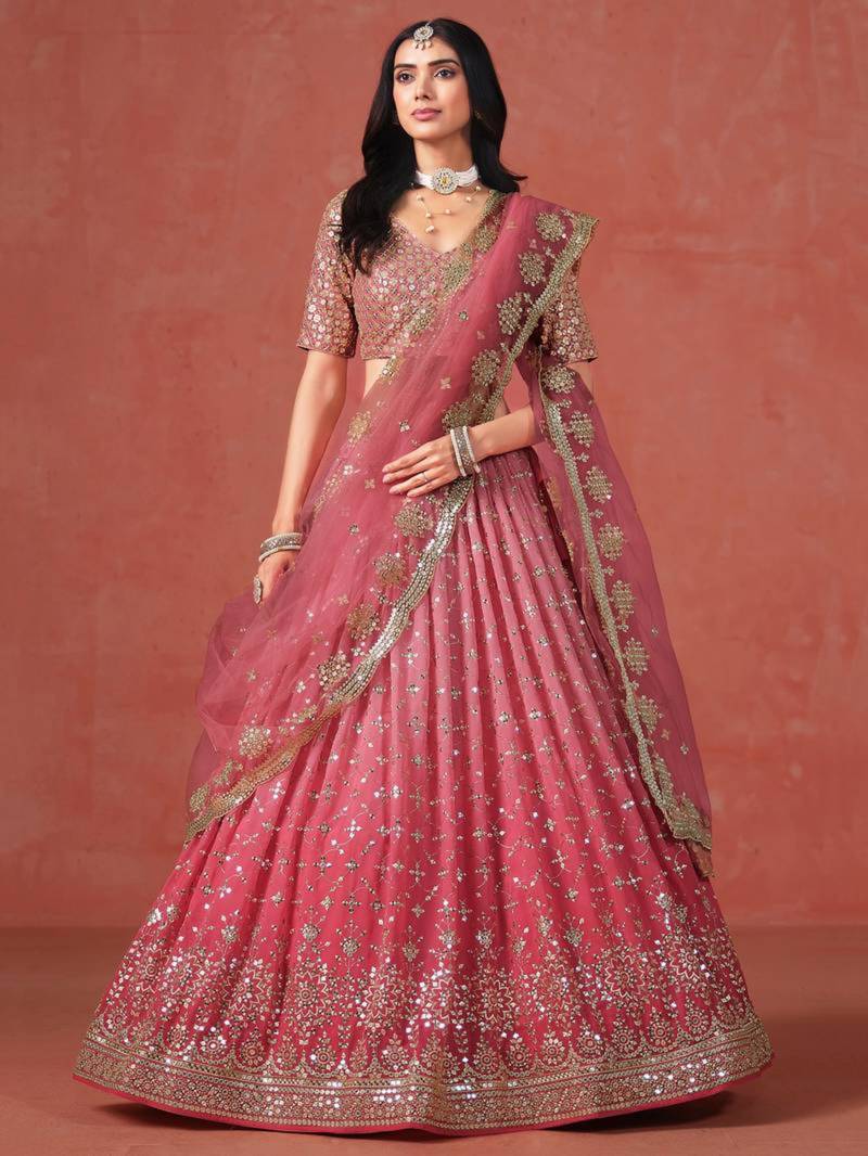 pink georgette embroidered lehenga choli