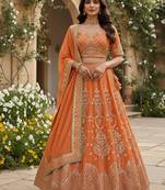 orange georgette embroidered lehenga choli