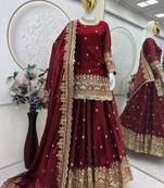 maroon silk embroidered lehenga choli