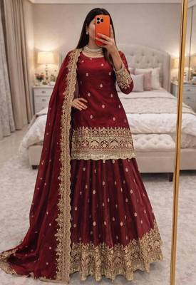 maroon silk embroidered lehenga choli 4