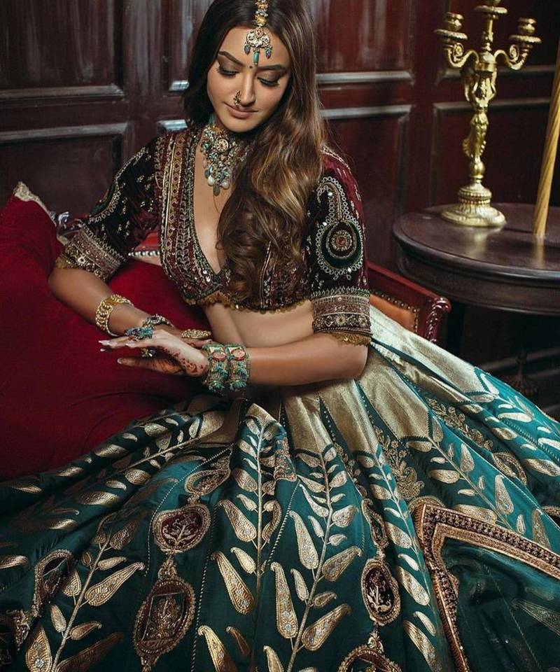 blue art silk embroidered lehenga choli