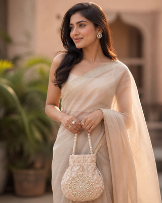 peach pearl embroidered potli bag  2